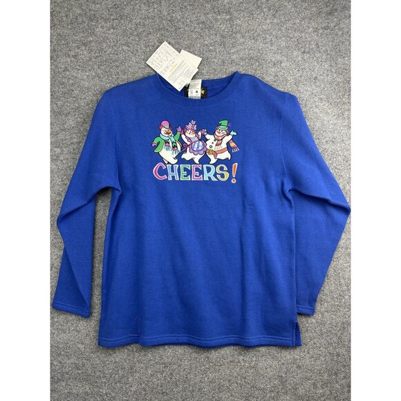 Bob Mackie Sweater Womens Large Blue Cheers Snowman Holiday Winter Pullover NWT - Picture 1 of 6